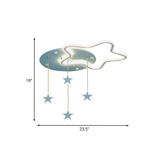 Led Flush Mount Kids Bedroom Ceiling Lamp With Drape In Pink/Blue – Star Cloud And Loving Heart