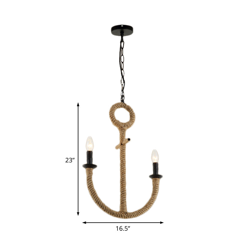 Rustic Roped Anchor Chandelier Pendant Light - Lodge Style Beige Dining Room Ceiling Fixture