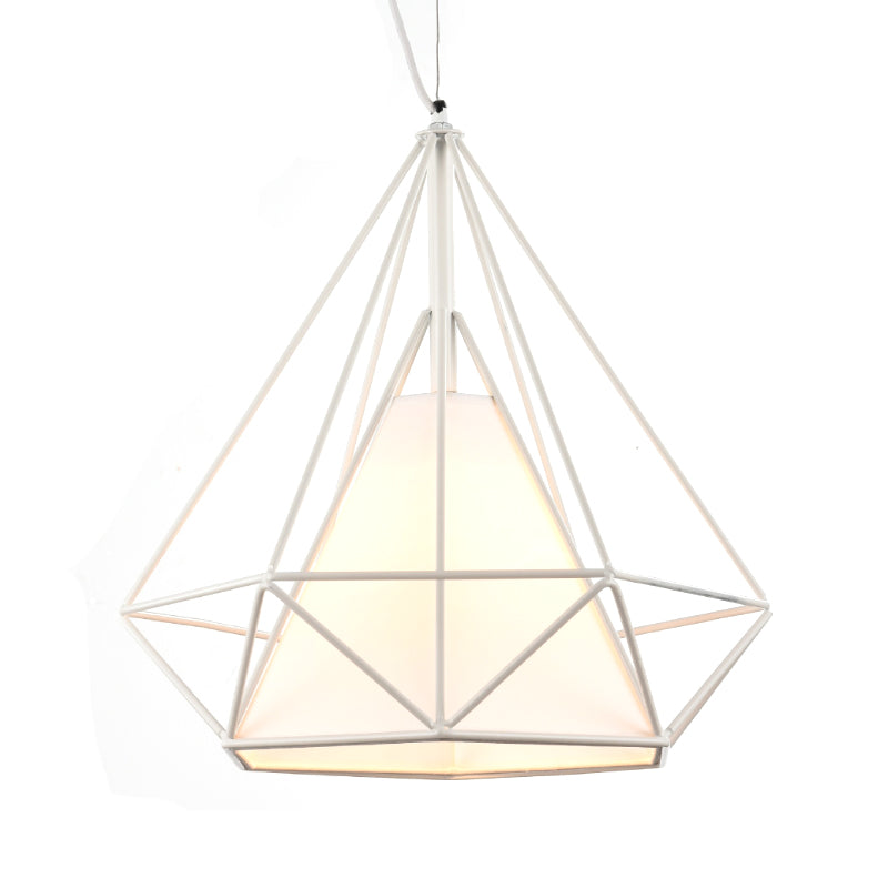 Wire Frame Pendant Light With Fabric Shade - White Metal Ceiling Lighting For Coffee Shop
Note: The