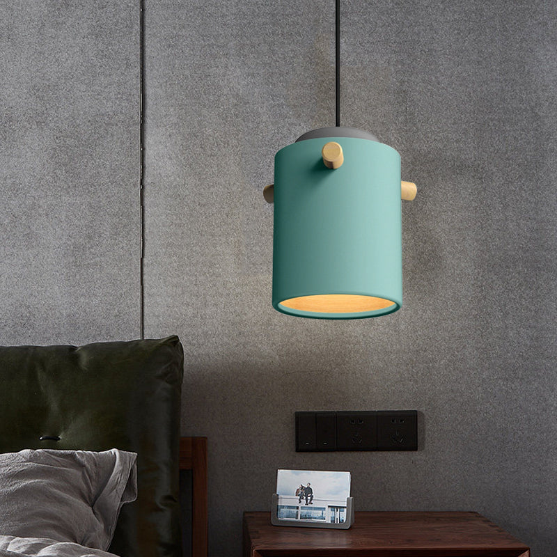 Modern 1 Light Metal Shade Hanging Pendant Green/Pink/White Cylinder Fixture