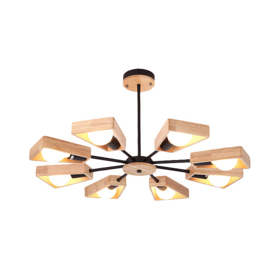 Modern Rotatable Trapezoid Chandelier Wood Pendant Light - Multi-Head For Dining Room