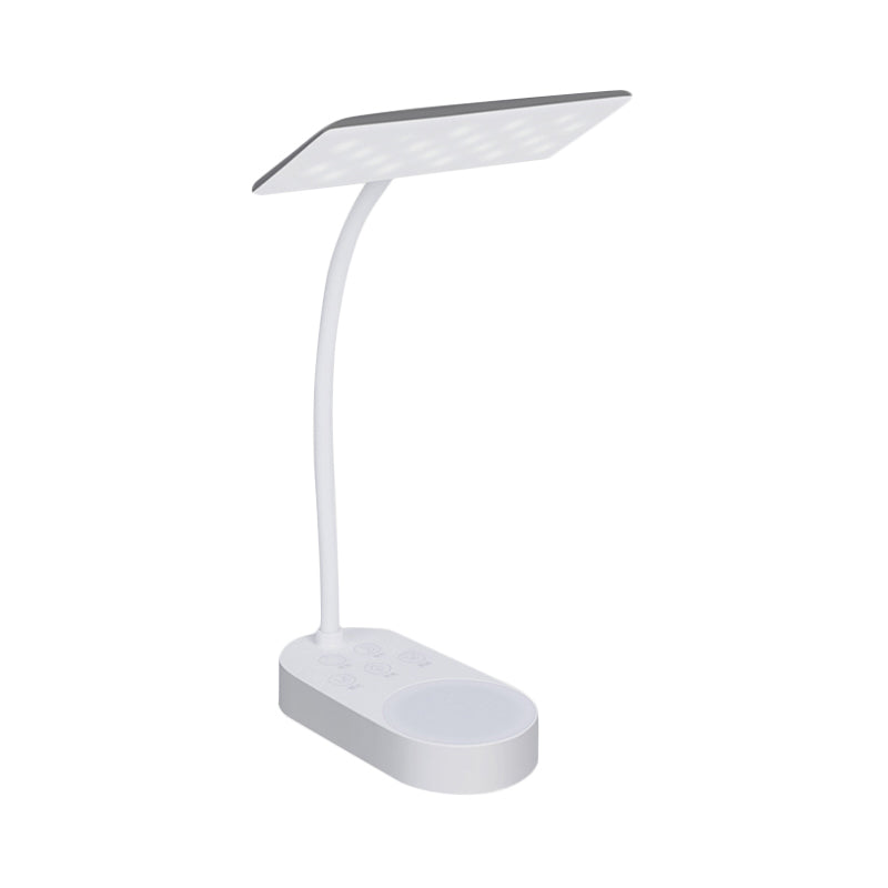 Modern White Led Desk Lamp - Simple Rectangular Panel Shade For Bedside Reading