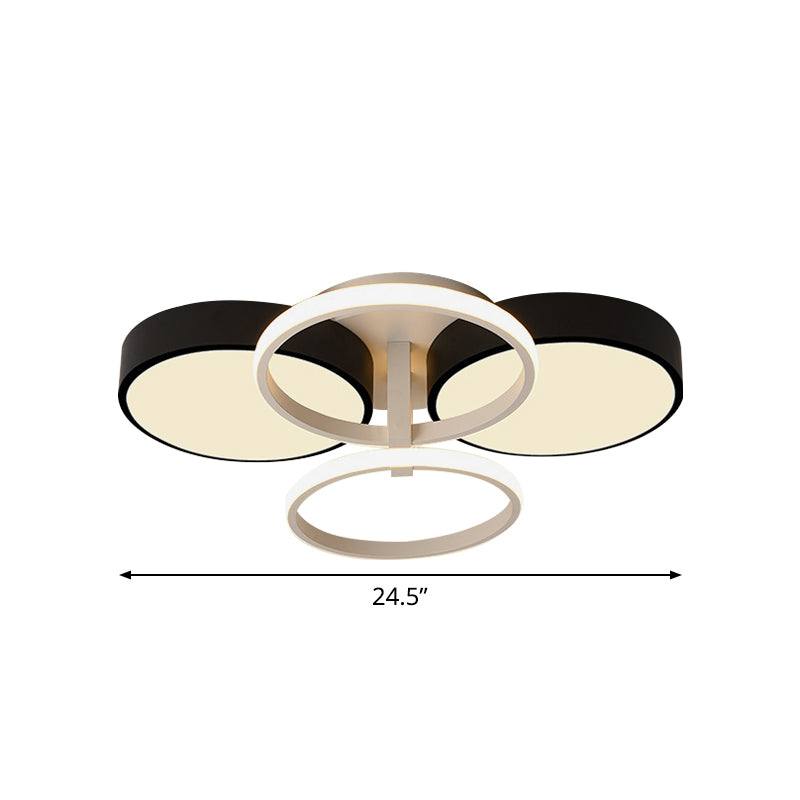 Modern Circular Acrylic Flush Ceiling Light: Stylish Black Finish 2/3 Lights Mount Fixture For