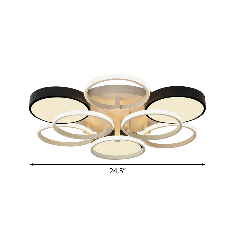Modern Circular Acrylic Flush Ceiling Light: Stylish Black Finish 2/3 Lights Mount Fixture For