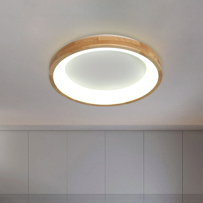 12’/16’/19.5’ Nordic Wood & Acrylic Circular Led Flush - Mount Light - Unique Hallway Ceiling