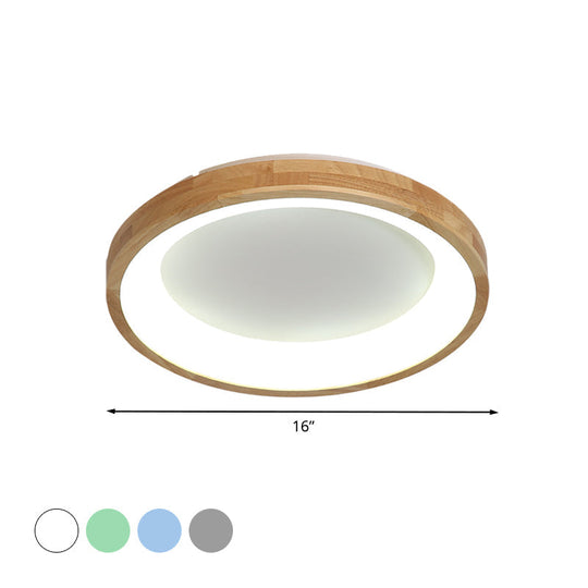 12/16/19.5 Nordic Wood & Acrylic Circular Led Flush-Mount Light - Unique Hallway Ceiling Fixture