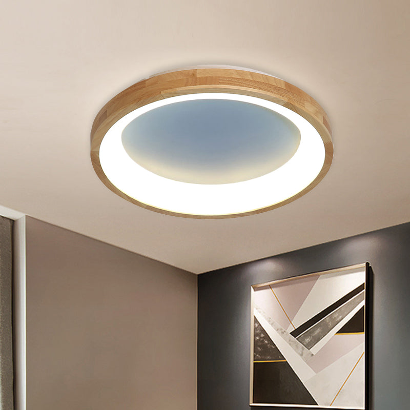 12’/16’/19.5’ Nordic Wood & Acrylic Circular Led Flush - Mount Light - Unique Hallway Ceiling