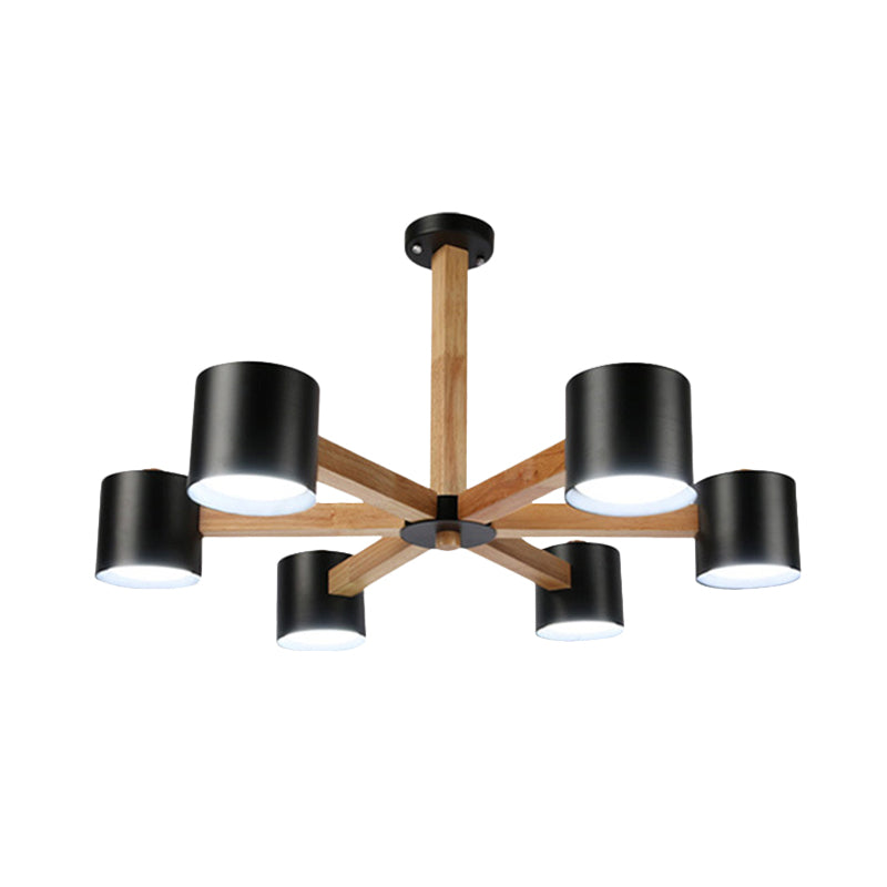 Wood & Iron Nordic Pendant Light With Drum Shade For Study Room In Black/White