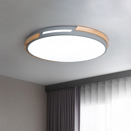 Modern Led Circle Flush Ceiling Light With Macaron Style Acrylic In Green/Grey/White - Ideal For