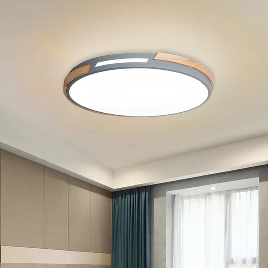 Modern Led Circle Flush Ceiling Light With Macaron Style Acrylic In Green/Grey/White - Ideal For