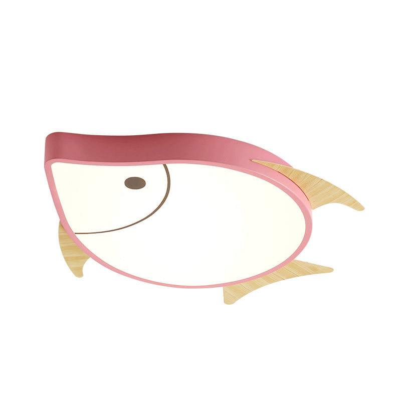 Kids Cartoon Fish Led Ceiling Lamp In White/Pink/Blue With Wood Accents