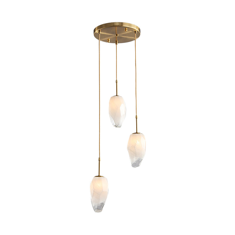 Modern Gold Cluster Pendant With Frosted White Glass - Stone Dining Table Suspension Lighting
