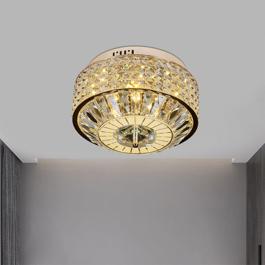12’/16’ Wide Led Crystal Flush Light Fixture In Gold For Modern Bedroom Ceiling Mount