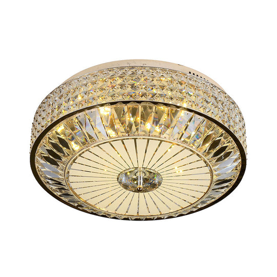 12’/16’ Wide Led Crystal Flush Light Fixture In Gold For Modern Bedroom Ceiling Mount