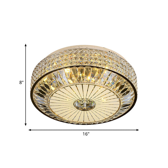 12/16 Wide Led Crystal Flush Light Fixture In Gold For Modern Bedroom Ceiling Mount
