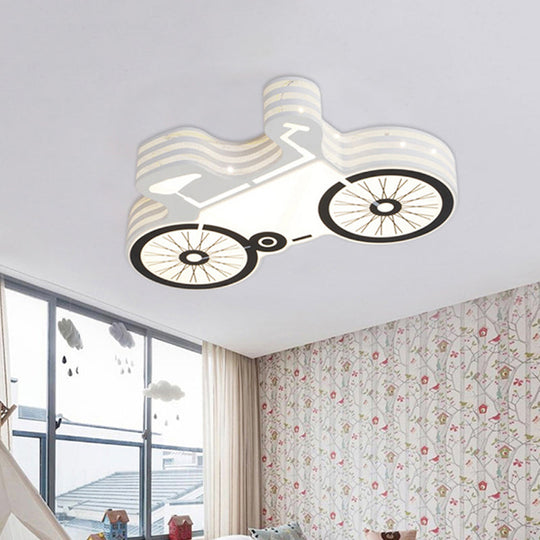 White Flushmount Iron Kids Led Ceiling Light With Recessed Diffuser - Ideal For Bicycle Child
