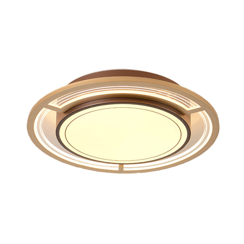 Modern Metal Led Flush Mount Ceiling Lamp In Brown For Bedroom