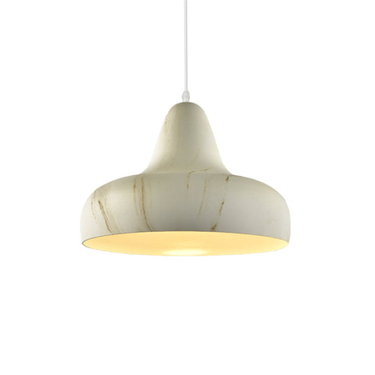 1-Light Aluminum Drop Pendant In White/Coffee/Wood - Hanging Light Fixture For Dining Room
