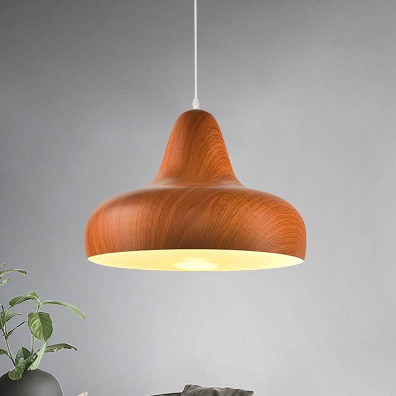 1-Light Aluminum Drop Pendant In White/Coffee/Wood - Hanging Light Fixture For Dining Room