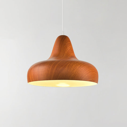 1-Light Aluminum Drop Pendant In White/Coffee/Wood - Hanging Light Fixture For Dining Room