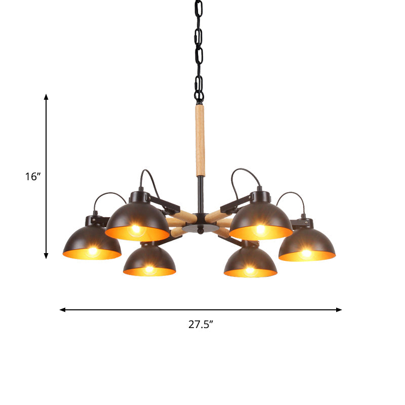 Modern Iron Black And Gold Chandelier With Rotating Bowl Shade Wood Arm - 3/5/6 Head Ceiling