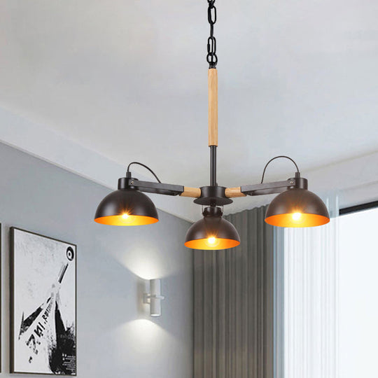 Modern Iron Black And Gold Chandelier With Rotating Bowl Shade Wood Arm - 3/5/6 Head Ceiling