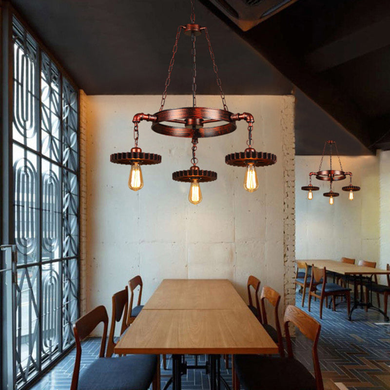 Vintage 3/7-Head Pendant Lighting | Antique Style Dark Rust Metal Chandelier For Restaurants