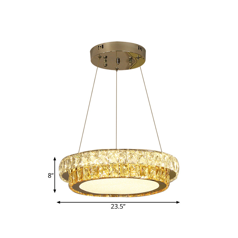 Modern Gold Crystal Embedded Led Chandelier - 2-Tier Round Design For Dining Room Available In
