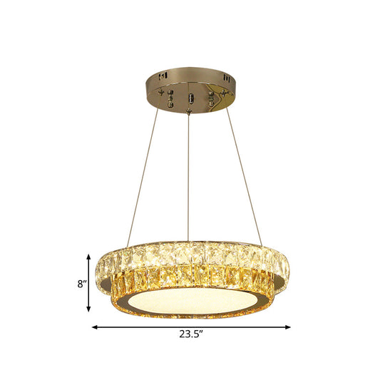 Modern Gold Crystal Embedded Led Chandelier - 2-Tier Round Design For Dining Room Available In