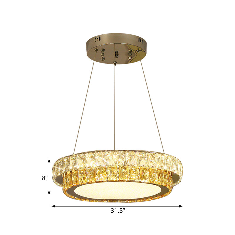 Modern Gold Crystal Embedded Led Chandelier - 2-Tier Round Design For Dining Room Available In