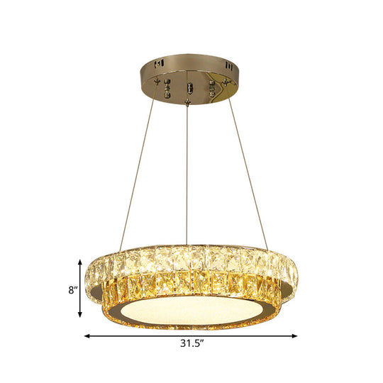 Modern Gold Crystal Embedded 2-Tier Round Led Chandelier - Dining Room Lighting Available In