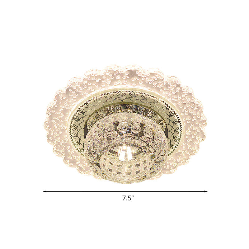 Modern Led Flush Mount Light With Clear Crystal Dome And Ruffle Edge In Warm/White For Corridors