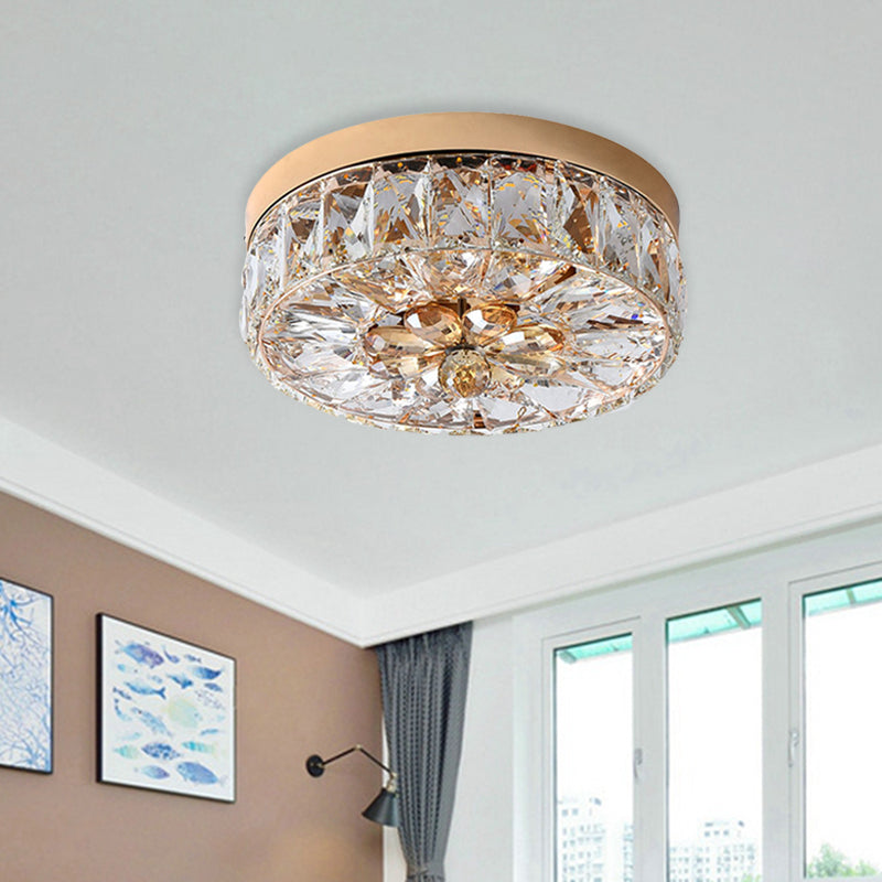 Rose Gold Mini Led Flush Ceiling Light - Beveled Crystal Round Mount Lamp 8/10 Width
Or
Rose Width