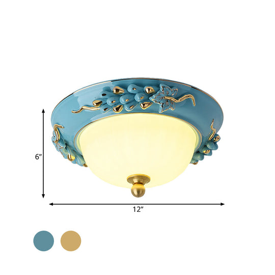 12/14 Led Dome Ceiling Mounted Farmhouse Light With Yellow/Blue Frosted Glass Flush Lamp And Grape