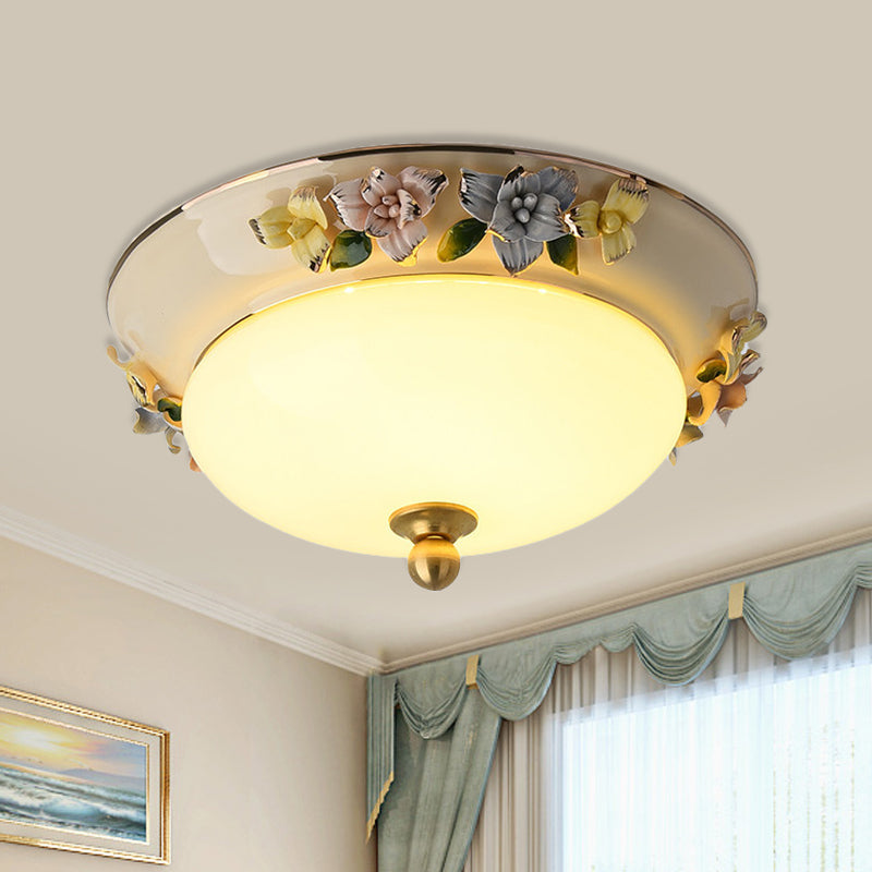 12’/14’ Led Dome Ceiling Mounted Farmhouse Light With Yellow/Blue Frosted Glass Flush Lamp And