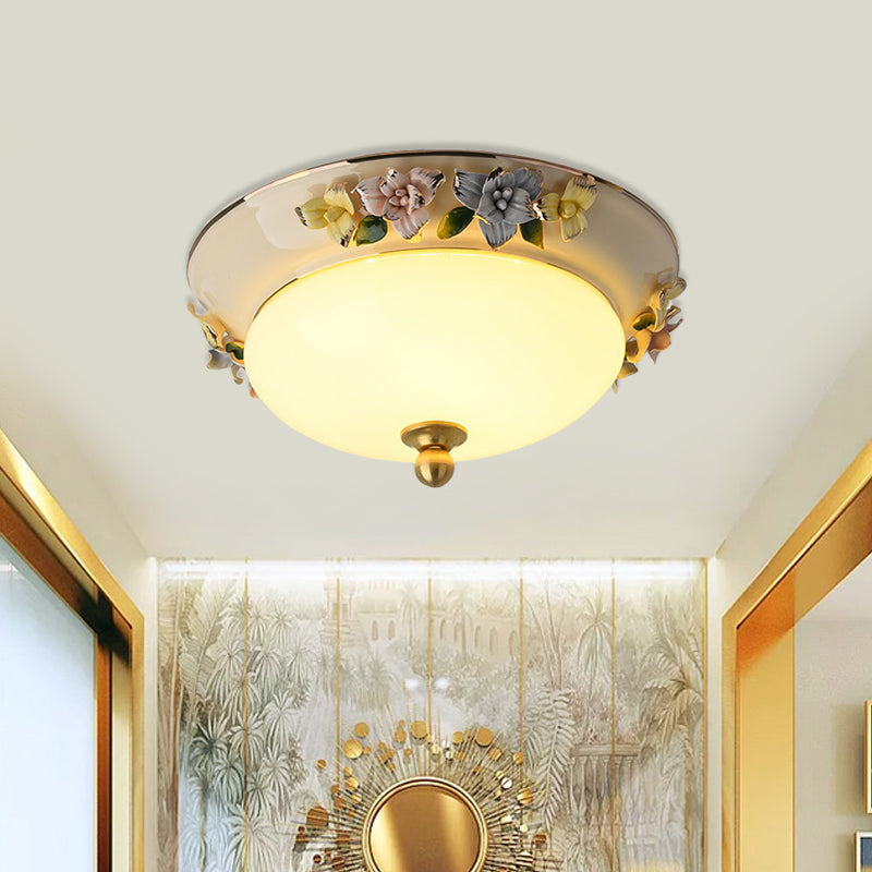 12/14 Led Dome Ceiling Mounted Farmhouse Light With Yellow/Blue Frosted Glass Flush Lamp And Grape