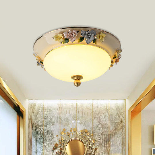 12/14 Led Dome Ceiling Mounted Farmhouse Light With Yellow/Blue Frosted Glass Flush Lamp And Grape