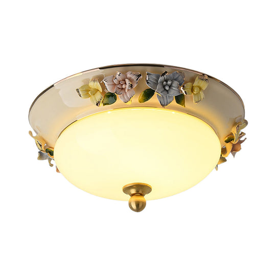 12/14 Led Dome Ceiling Mounted Farmhouse Light With Yellow/Blue Frosted Glass Flush Lamp And Grape