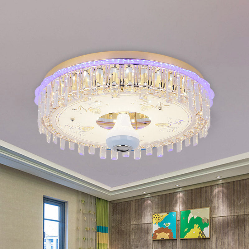 Modern Gold Flush Mount Ceiling Light Fixture With Led Crystal Block And Petal Pattern / 19.5’
