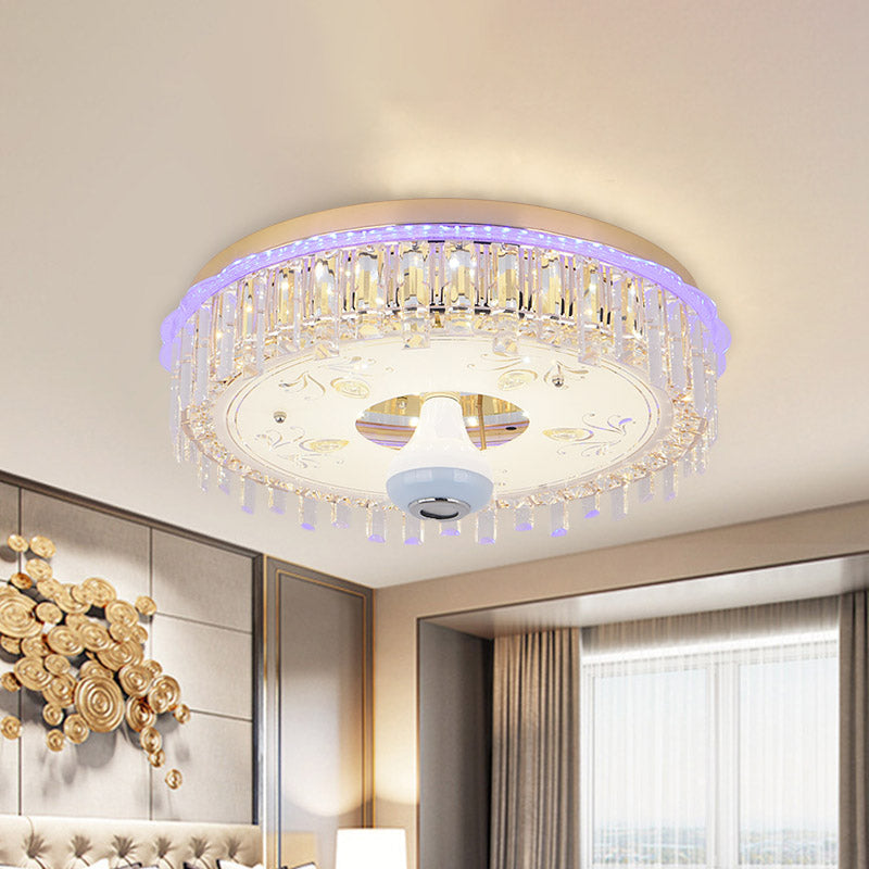 Modern Gold Flush Mount Ceiling Light Fixture With Led Crystal Block And Petal Pattern