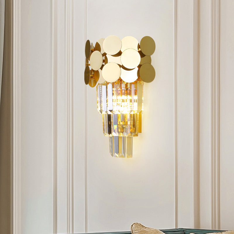 Modern Wall Sconce With Tiered Crystal Shade In Gold For Living Room