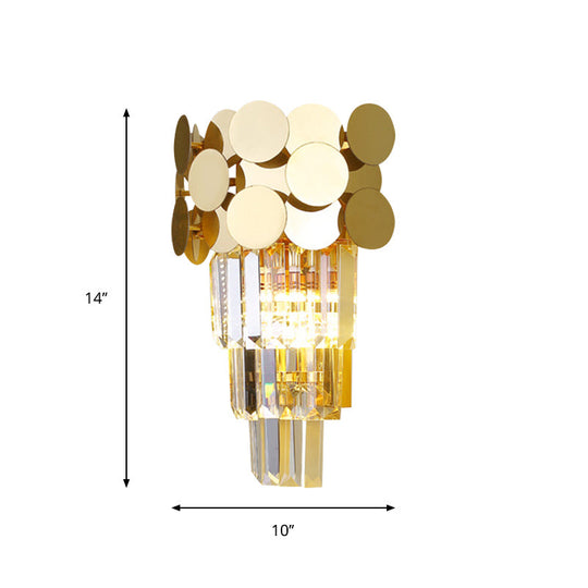 Modern Wall Sconce With Tiered Crystal Shade In Gold For Living Room