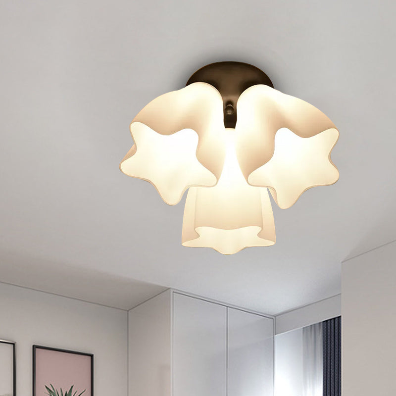 Simple White Glass Semi Flush Mount Light With 3/5 Bulbs - Ideal Bedroom Ceiling Lighting Fixture