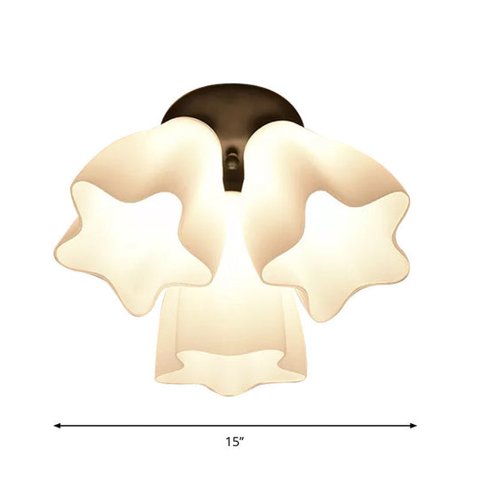 Simple White Glass Semi Flush Mount Light With 3/5 Bulbs - Ideal Bedroom Ceiling Lighting Fixture