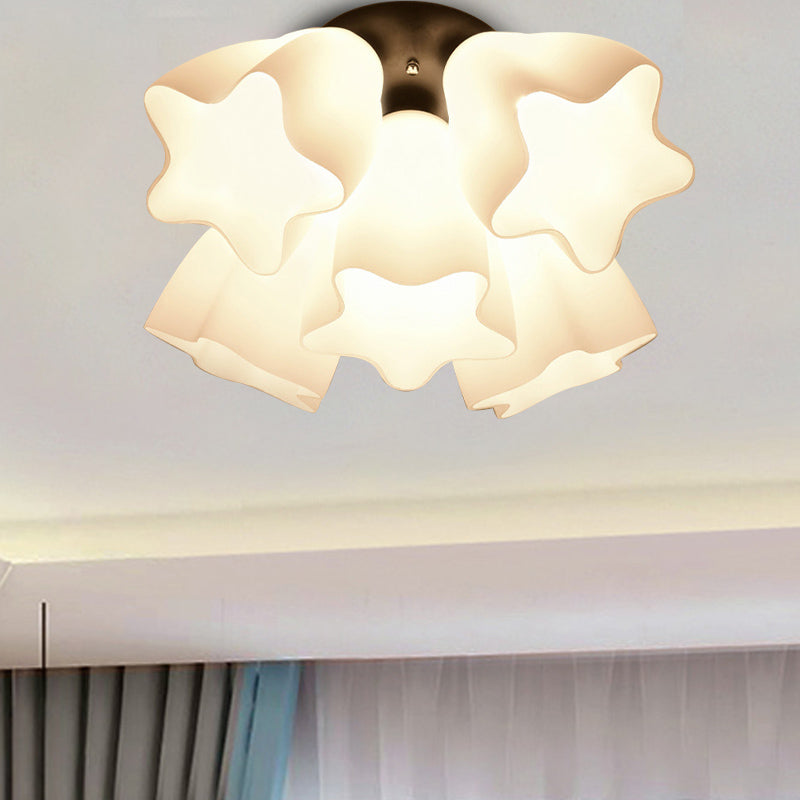Simple White Glass Semi Flush Mount Light With 3/5 Bulbs - Ideal Bedroom Ceiling Lighting Fixture