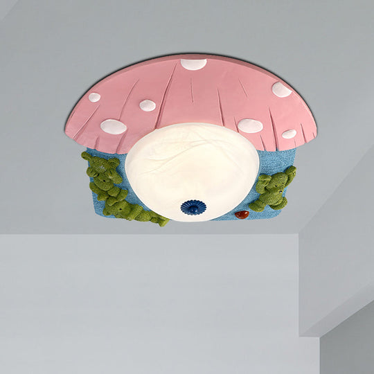Cartoon Bear Ceiling Mounted Led Flush Light For Kids’ Rooms - Red/Blue With White Glass Shade