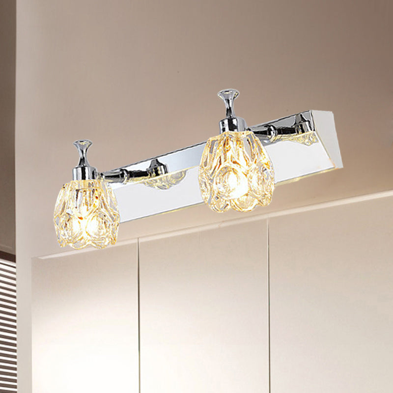 Chrome Vanity Light Fixture With Minimal Crystal Flower Sconce Warm/White 2 / Warm