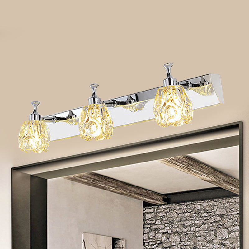 Chrome Vanity Light Fixture With Minimal Crystal Flower Sconce Warm/White 3 / White