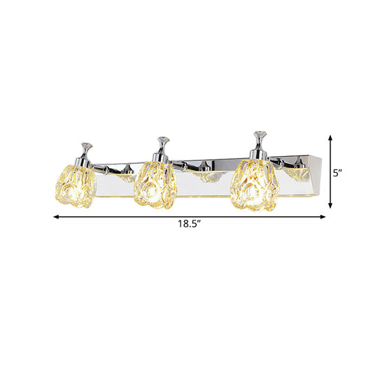 Chrome Vanity Light Fixture With Minimal Crystal Flower Sconce Warm/White