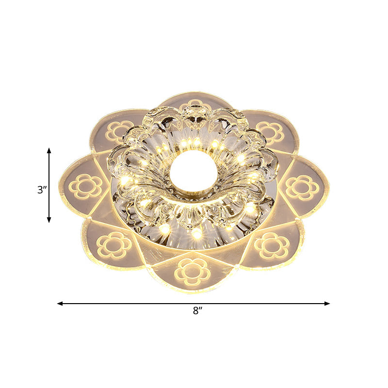 Simplicity Corridor Led Ceiling Flush Light With Clear Crystal Shade In Warm/Blue/Pink